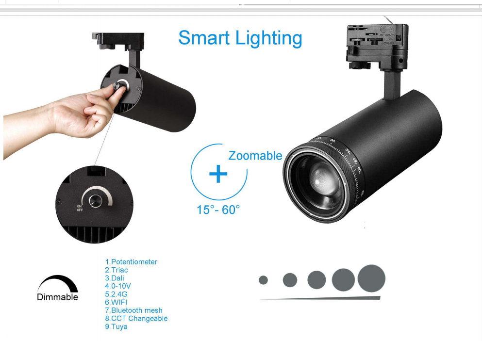 30W Zoomable Dimmable LED Track Light